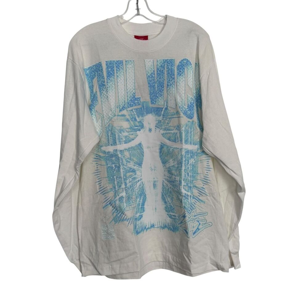 Evil Vice Trip Shirt Mens Medium White Blue Long Sleeve Graphic Tee Made USA